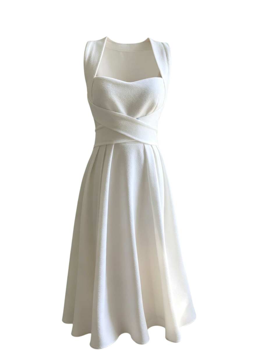 Sugarfunk Sleeveless Dresses Women's White Square Collar Moderate Midi Skirt A Line Skirt