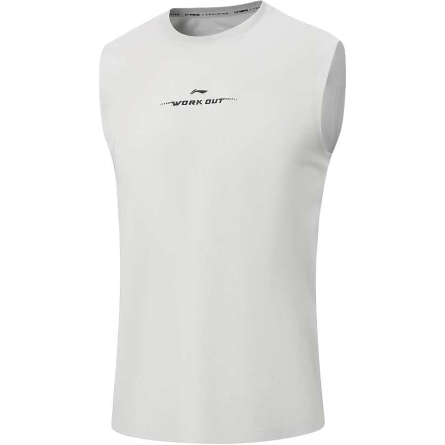 Li-Ning Li Ning Fitness Series Tank Tops Men's Crystal Gray Crew Neck Moderate Straight Fit