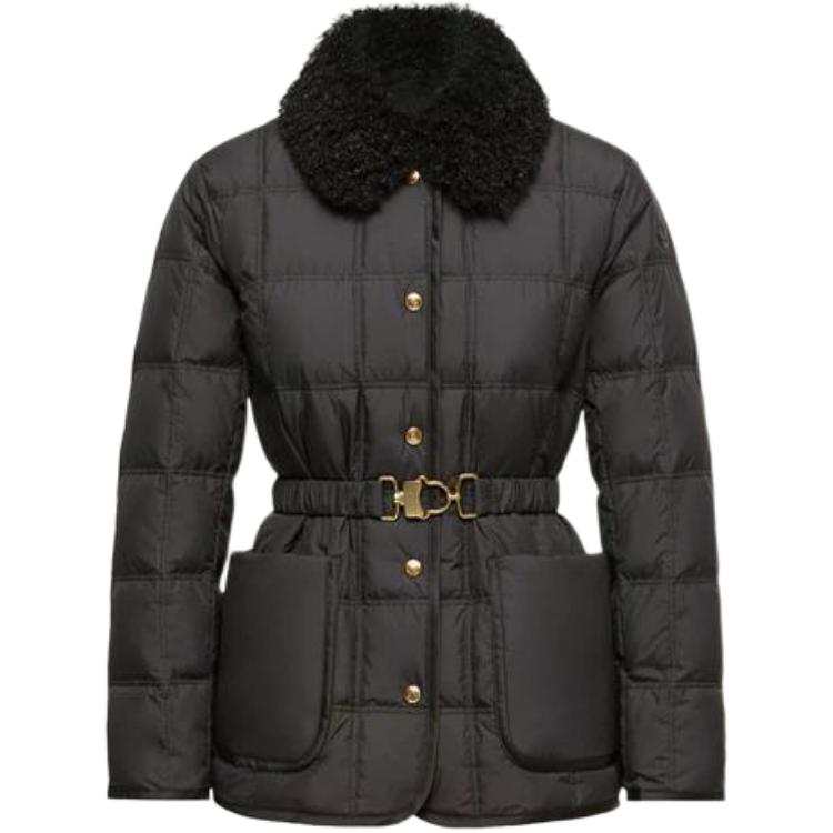 Moncler Down Jackets Women's Black Lapel Moderate Nipped In Waist