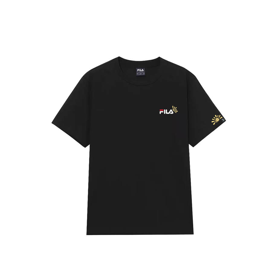 FILA T Shirts Unisex Black Crew Neck Moderate Straight Fit