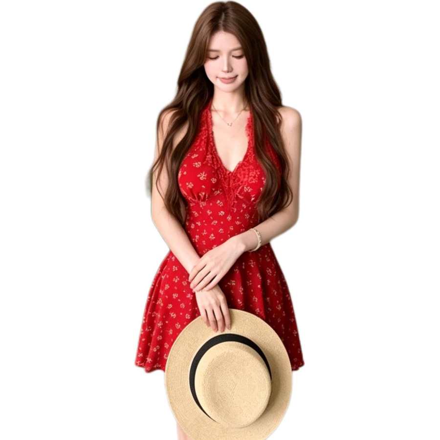 JBBCN Slip Dresses Women's Red Thin Short Skirt A Line Skirt