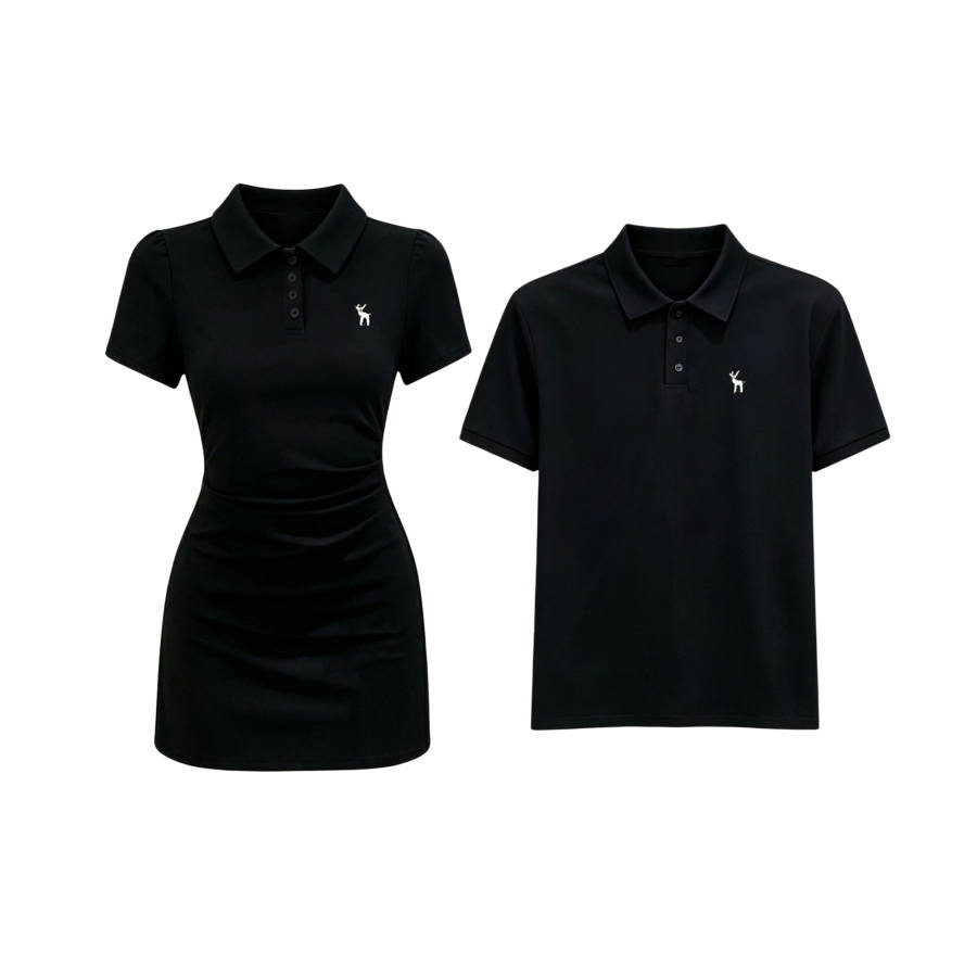 TUSHIFEI Couple Sets Women's Polo Collar Moderate Short Skirt