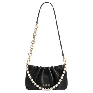 COOGI Cow Leather Crossbody Bag, Shoulder Bag Women's Black/Ecru