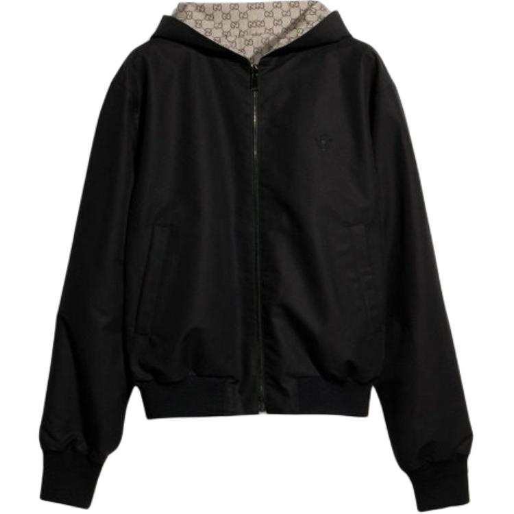 GUCCI Jackets Men's Black/Dark Brown Baseball Collar Moderate Straight Fit
