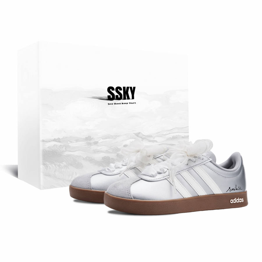 Adidas Adidas VL COURT 2.0 Skateboard Shoes Unisex Low Top Silver/White