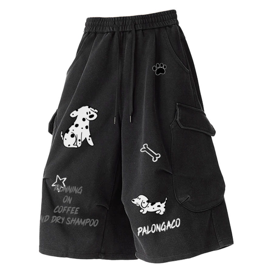 PAL ONGACO Casual Shorts Unisex Black Moderate Straight Fit Pants