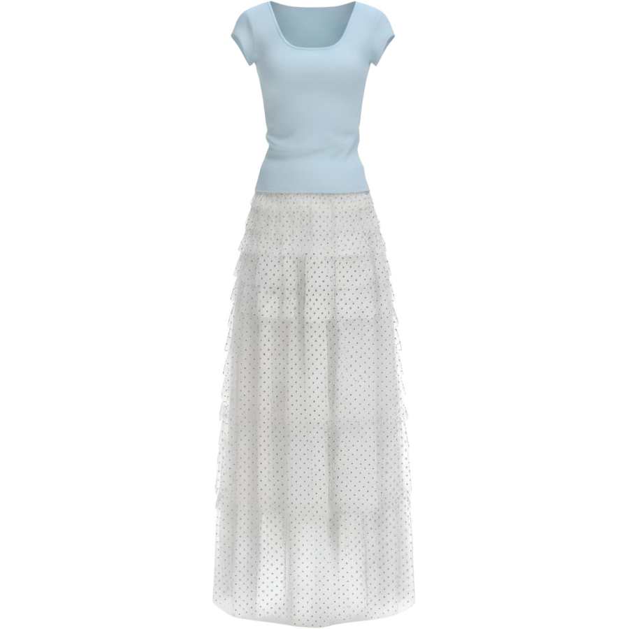 CHARM GLOW Two Piece Skirt Sets Women's Crew Neck Thin Long Skirt