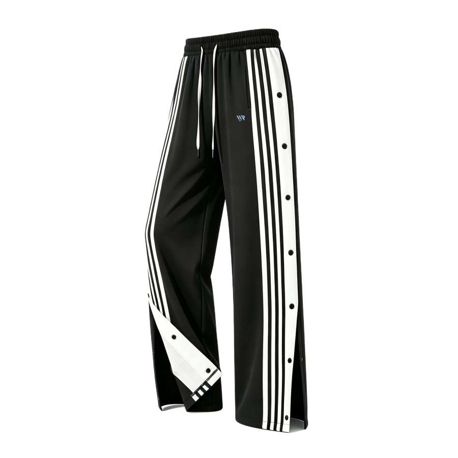 WARRIOR Knitted Sweatpants Unisex Black DIY Badge Thin Straight Fit Pants