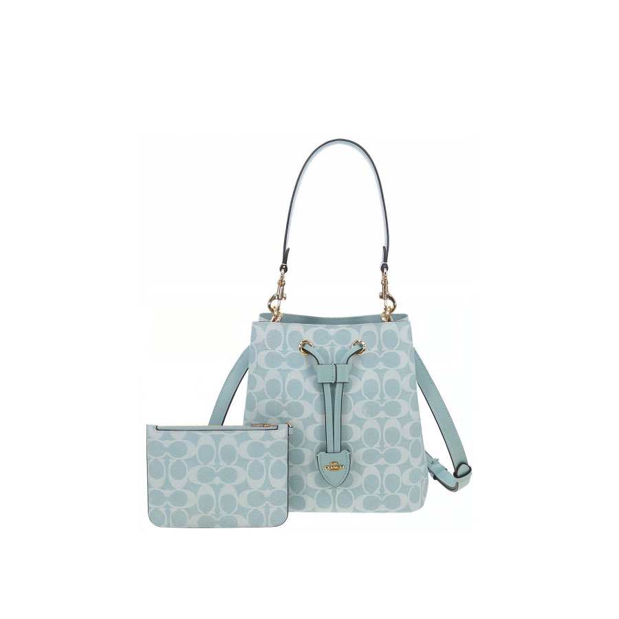 COACH Rowan Artificial Leather Bucket Bag Handbag Small Women's Light Blue