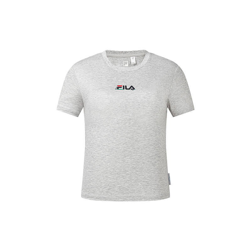 FILA T Shirts Women's Classic Heather Gray Crew Neck Moderate Nipped In Waist