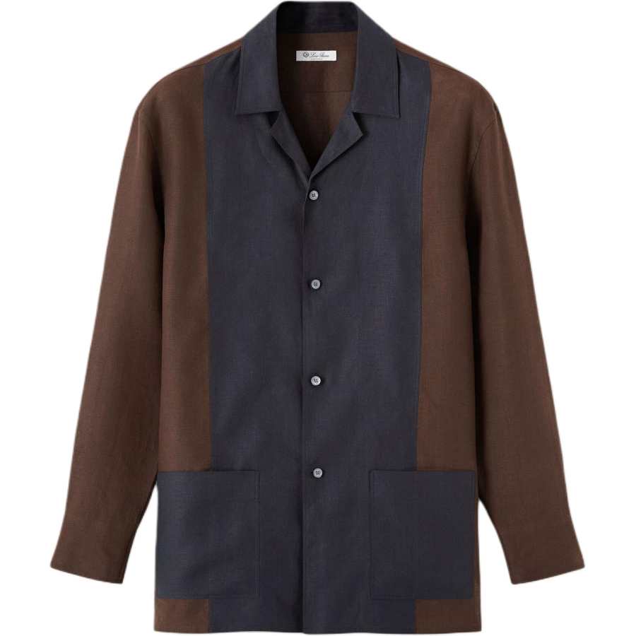 Loro Piana Shirts Men's Brown Blue Multicolor Cuban Collar Moderate Straight Fit