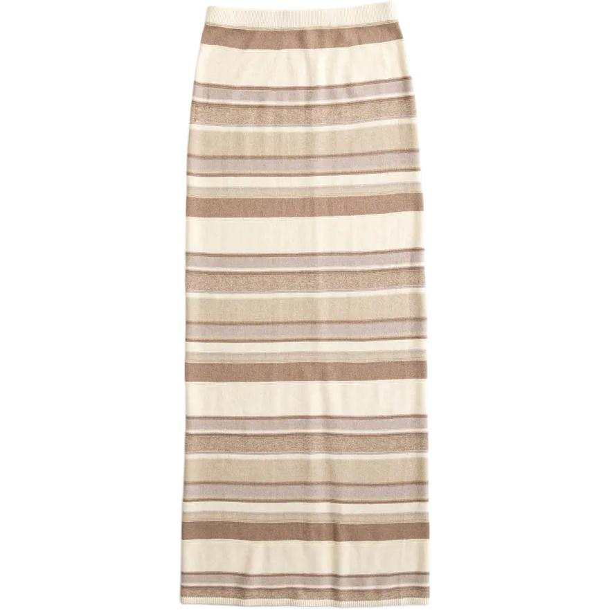 Abercrombie&Fitch Knit Long Skirts Women's Brown Stripes Long Skirt