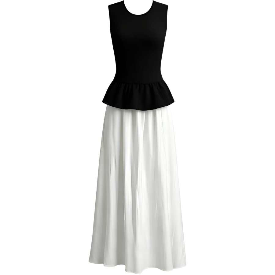 CHARM GLOW Two Piece Skirt Sets Women's Crew Neck Thin Long Skirt