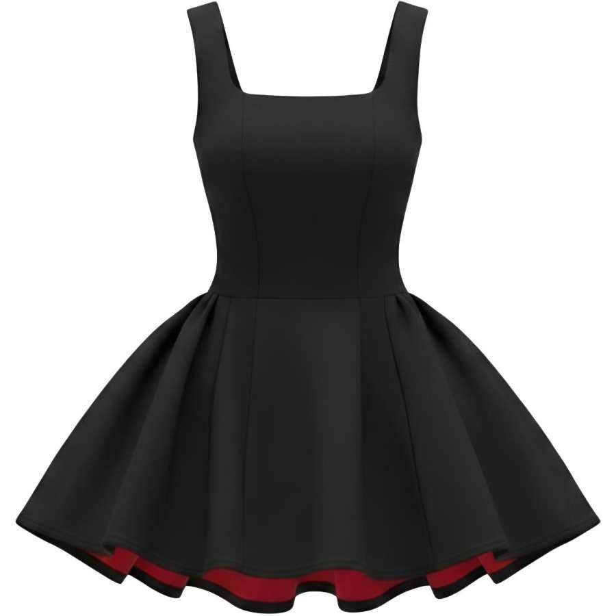 CHARM GLOW Sleeveless Dresses Women's Black Square Collar Moderate Short Skirt A Line Skirt