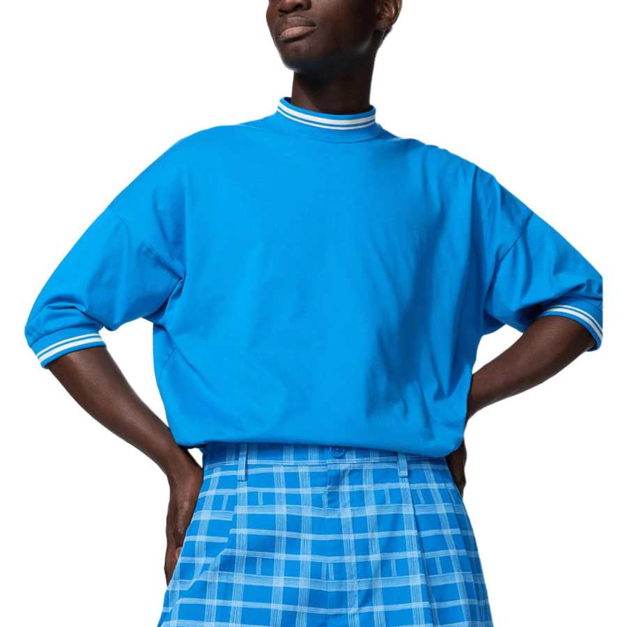 UNIQLO Francesco Risso T Shirts Unisex Blue Stand Collar