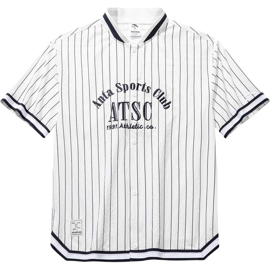 ANTA Life Collection Quick Dry T Shirts Men's Snowflake White Baseball Collar Moderate Straight Fit