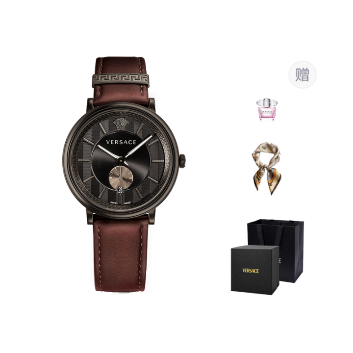 VERSACE VERSACE Wrist Watches Quartz Movement Cow Leather Strap 42mm Coffee Watch Dial Men's Watches