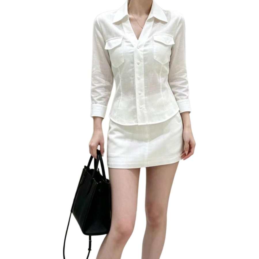 JBBCN Two Piece Skirt Sets Women's Lapel Moderate Short Skirt
