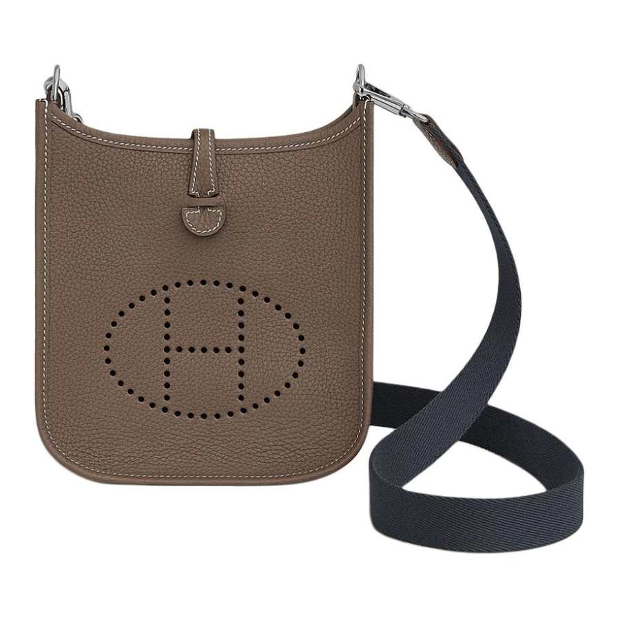 HERMES Evelyne Taurillon Clemence Cow Leather Crossbody Bag, Shoulder Bag 16 Women's Elephant Gray & Indigo
