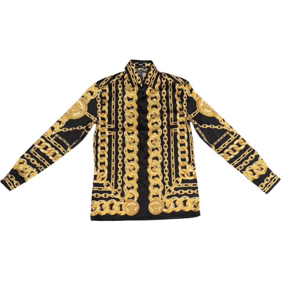 VERSACE VERSACE Shirts Men's Black Lapel Moderate Straight Fit