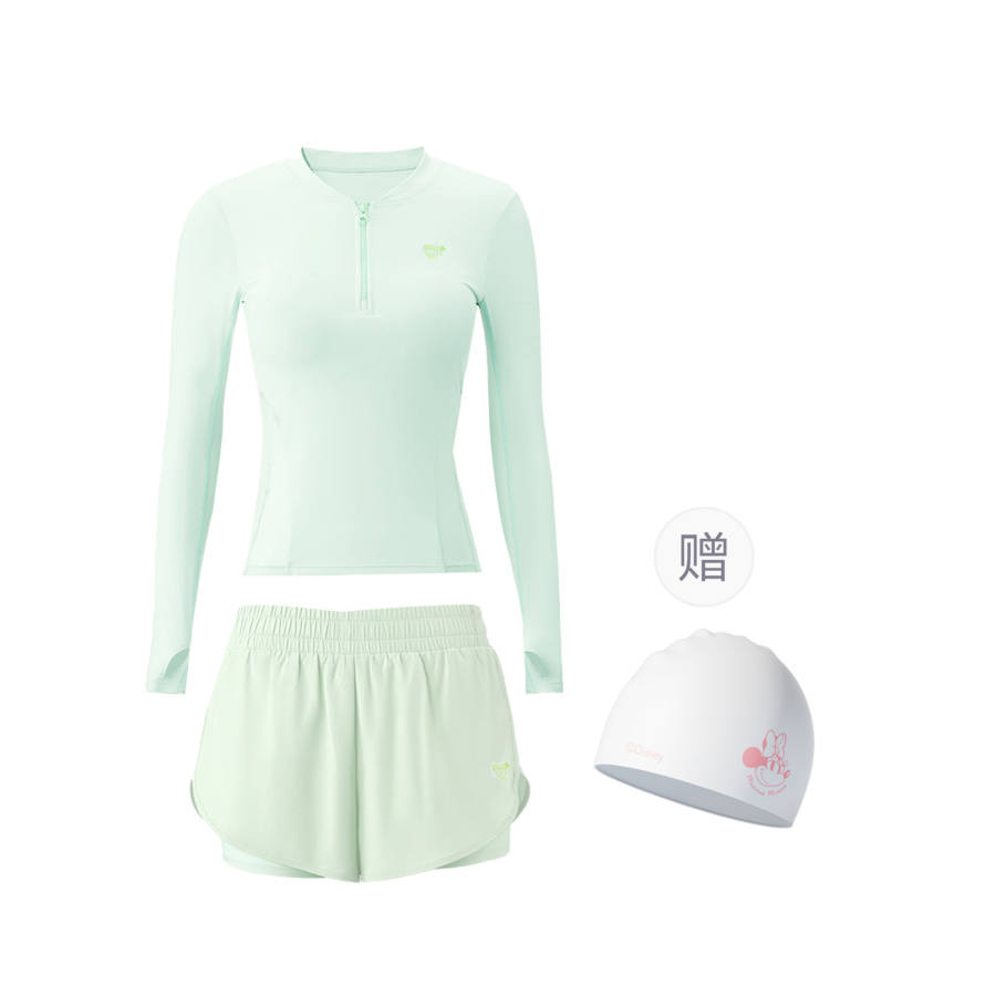 Disney Two Piece Swimsuits Women's Mint Green Includes Swimming Cap Crew Neck Thin Square Leg Two Piece Swimsuit