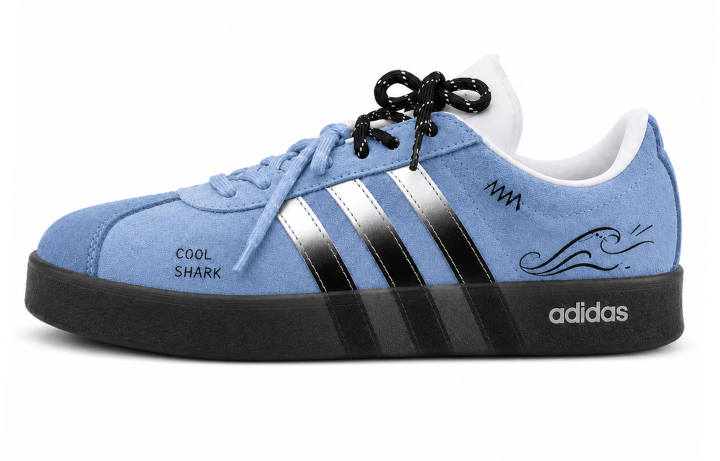 Adidas Adidas VL COURT 2.0 Skateboard Shoes Unisex Low Top Blue Black White Silver Multicolor