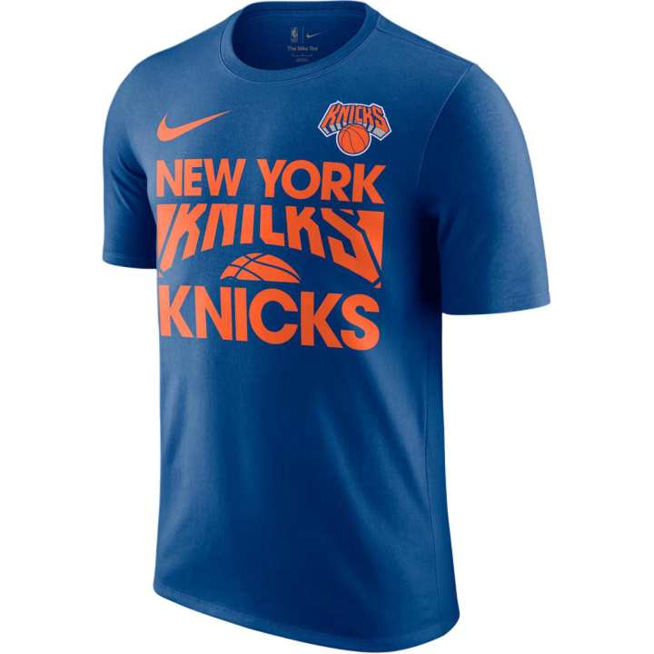 Nike Nike New York Knicks T Shirts Men's Sprint Blue Crew Neck Moderate