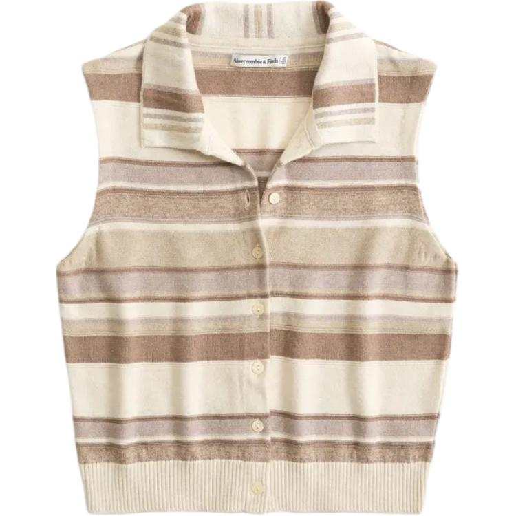 Abercrombie&Fitch Knitwear Women's Brown Stripes Lapel Moderate