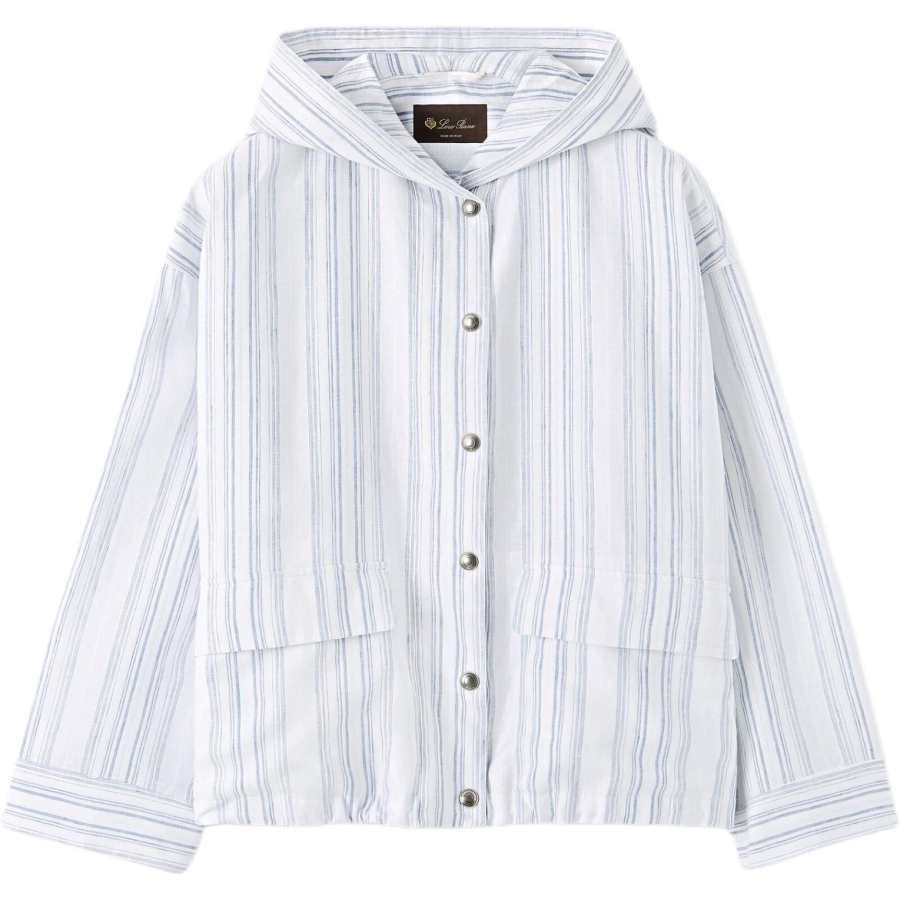 Loro Piana Parka Coats Women's White Blue Hooded Non Detachable Moderate