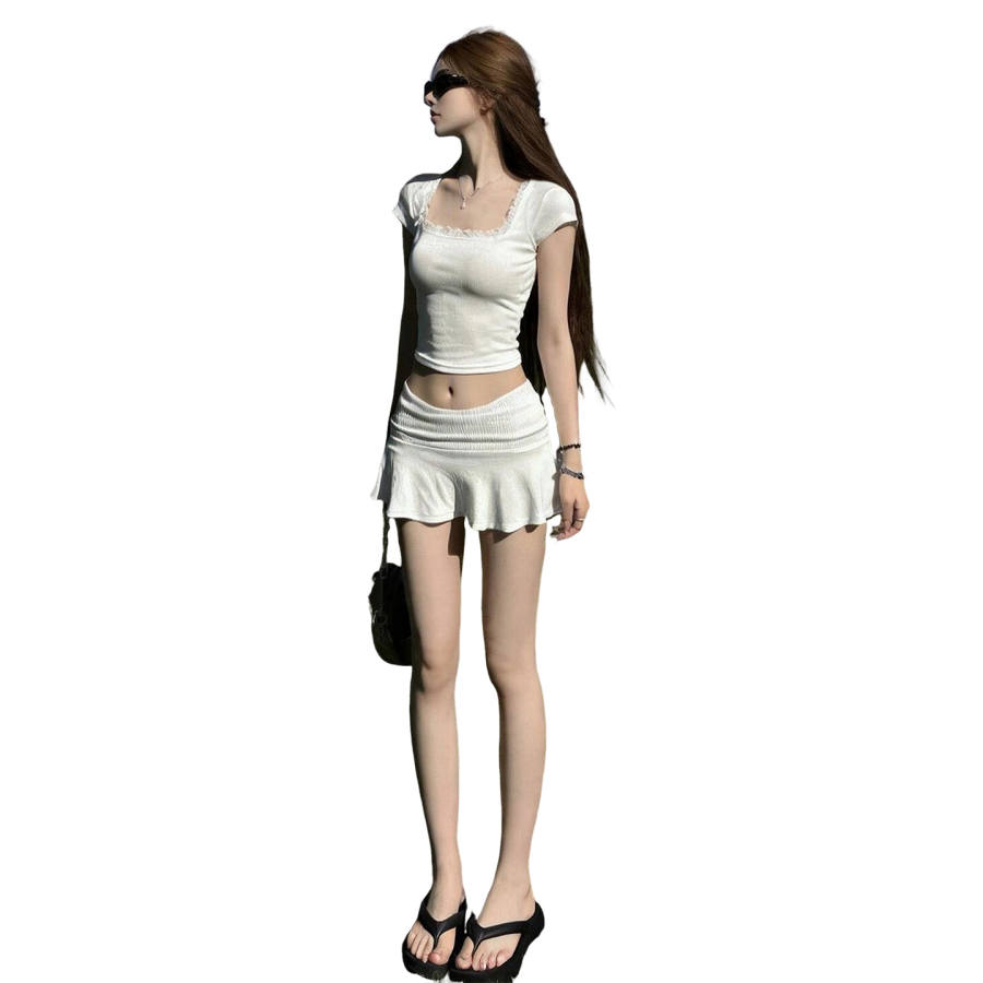 JBBCN Two Piece Skirt Sets Women's Square Collar Thin Short Skirt