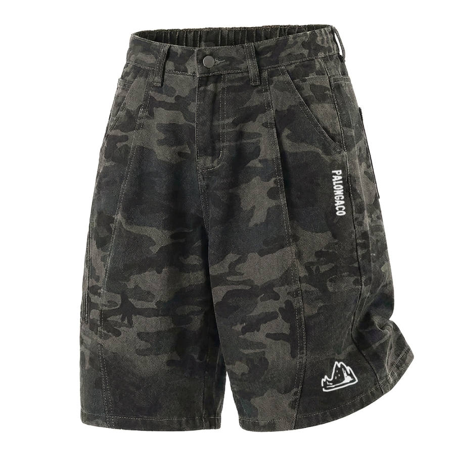 PAL ONGACO Denim Shorts Unisex Camouflage Moderate Straight Fit Pants