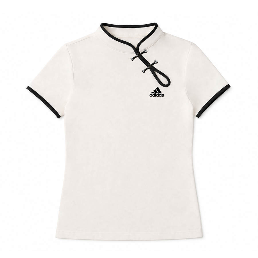 Adidas Adidas MUST HAVES T Shirts Women's White Cheongsam Collar Moderate Nipped In Waist