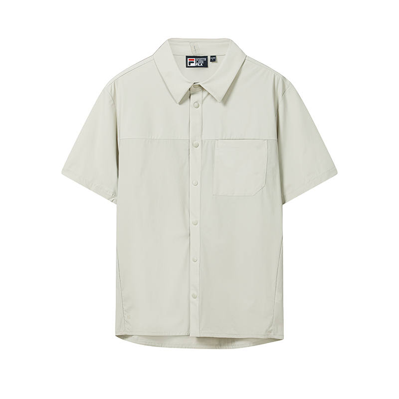 FILA WHITE Shirts Men's Elegant Stone Gray Lapel Moderate Straight Fit