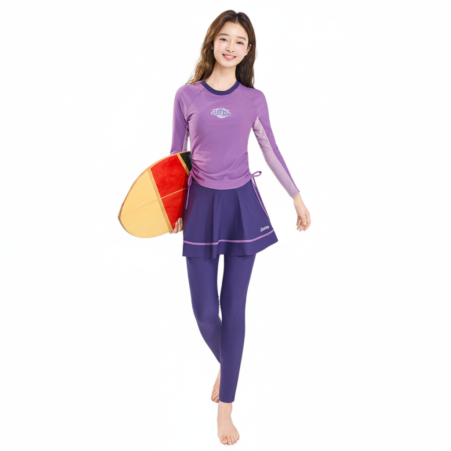 Barbie Two Piece Swimsuits Women's Purple Crew Neck Moderate Short Skirt