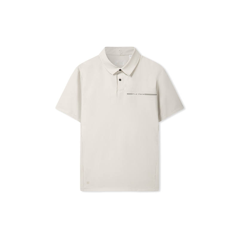 FILA WHITE Polo Shirts Men's Elegant Stone Gray Polo Collar Moderate Straight Fit