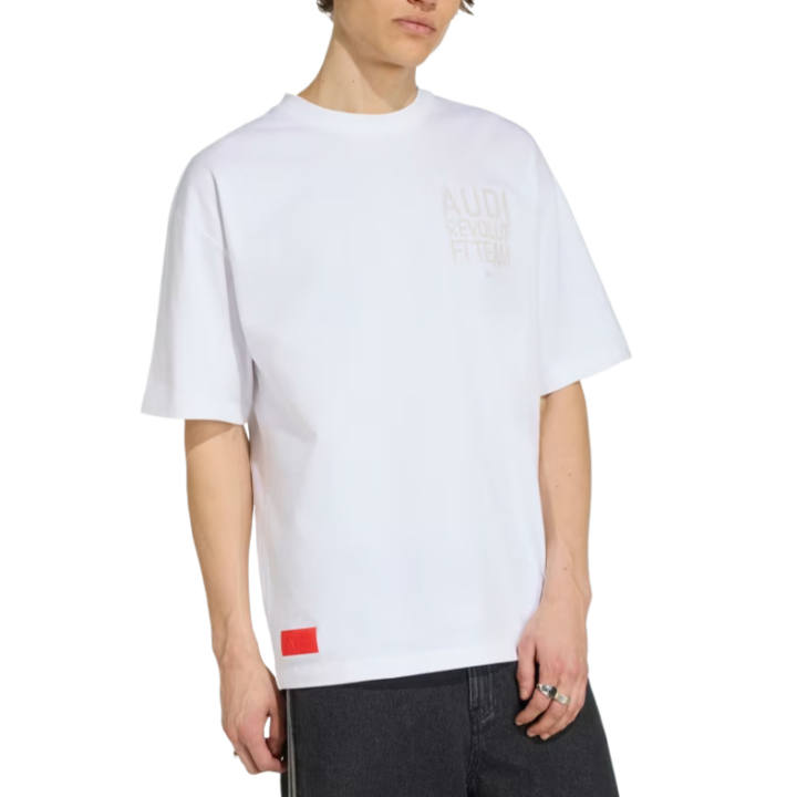 Adidas Adidas Polo Shirts Men's White/High Resolution Red Crew Neck Moderate Straight Fit