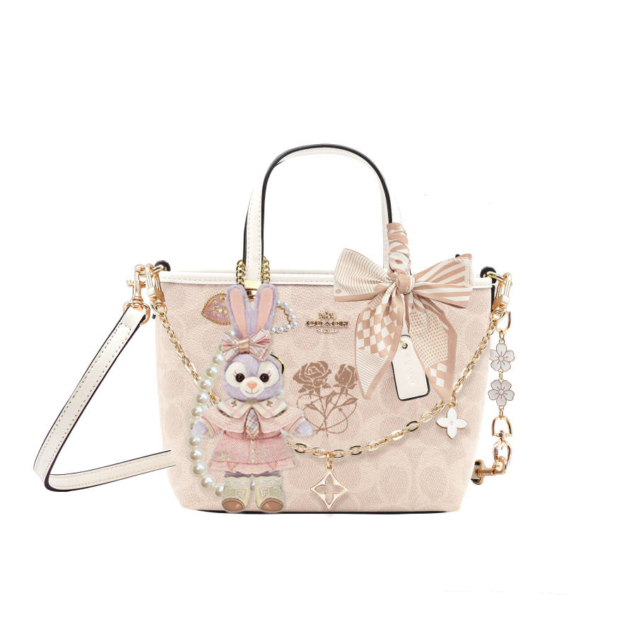 COACH City Coated Canvas Autumn Series, Hand Drawn Handbag Mini Women's Sand & Chalk White