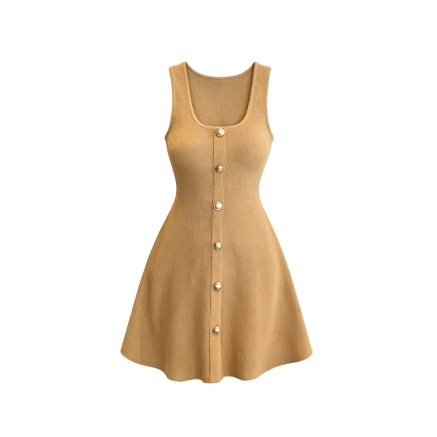 TUSHIFEI Sleeveless Dresses Women's Square Collar Moderate Short Skirt A Line Skirt