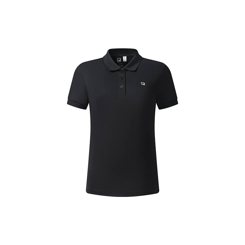 FILA Fitness Polo Shirts Women's Dark Current Black Polo Collar Moderate Straight Fit