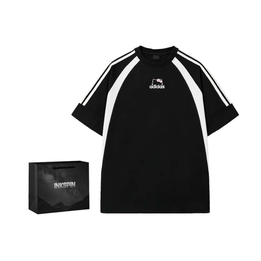 Adidas Adidas 3 Stripes T Shirts Unisex Black White Shopping Bag Crew Neck Moderate