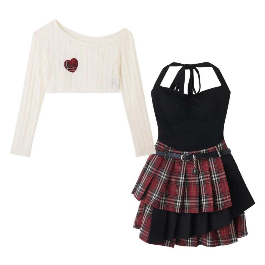 FABRIC PIG Two Piece Skirt Sets Women's Cover Up+Dress Camisole Moderate Short Skirt