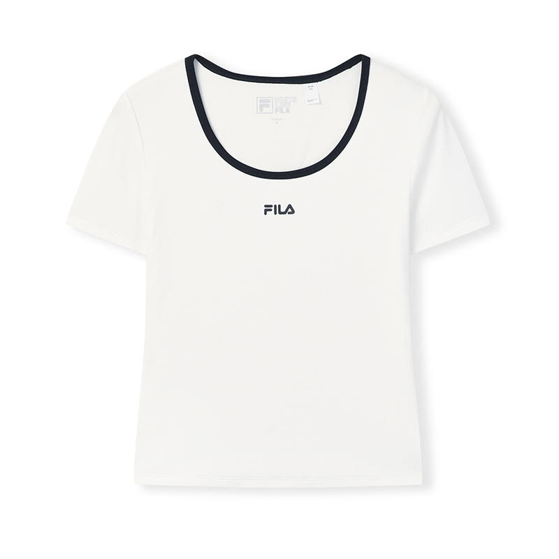 FILA ORIGINALE T Shirts Women's Cloud White Square Collar Moderate Straight Fit