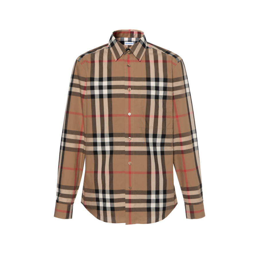 Burberry Shirts Men's Brown Lapel Moderate Straight Fit