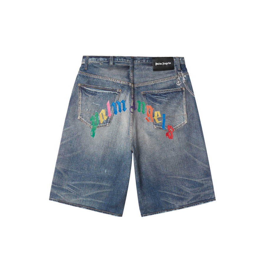 PALM ANGELS Denim Shorts Unisex Blue Moderate Wide Leg Pants