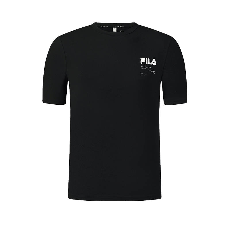 FILA Fitness T Shirts Men's Jet Black Crew Neck Moderate Straight Fit