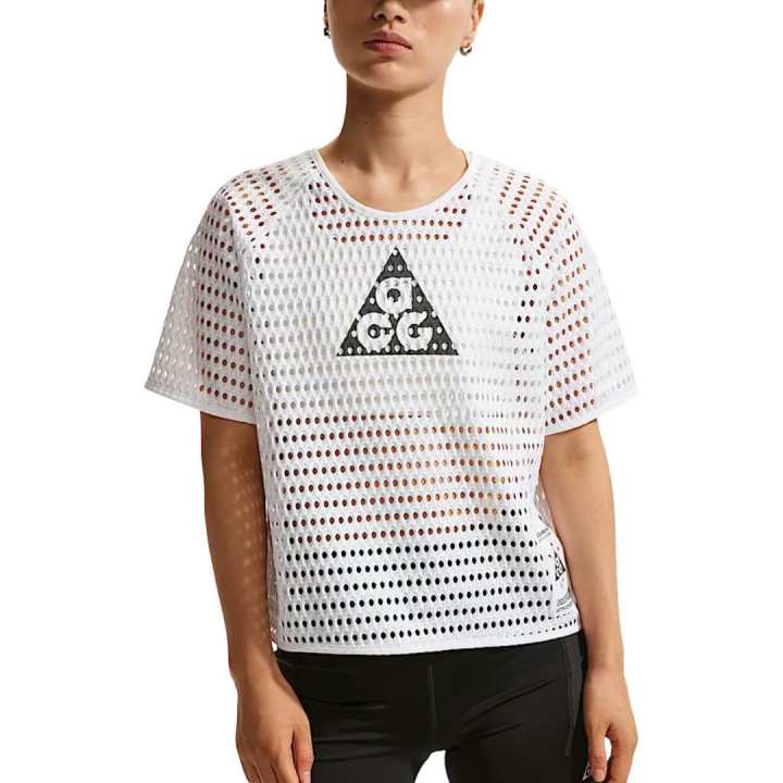 Nike Nike ACG Running T Shirts Women's White/Coal Black Crew Neck Moderate