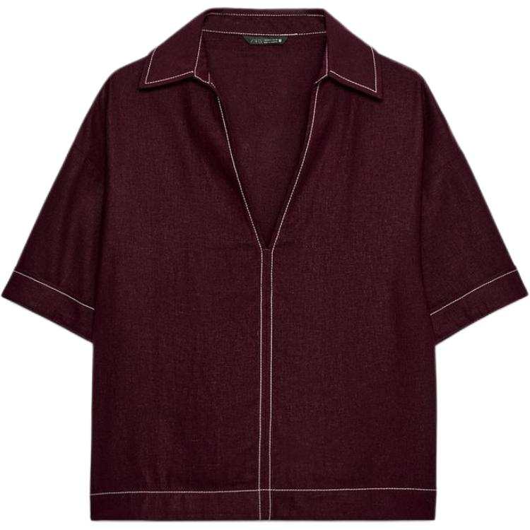 ZARA Shirts Women's Burgundy Red Color V Neck