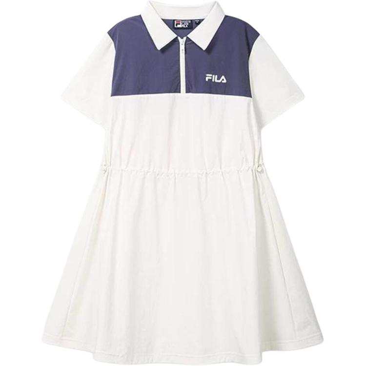 FILA Short Sleeved Dresses Women's Cloud White WT Polo Collar Moderate Midi Skirt