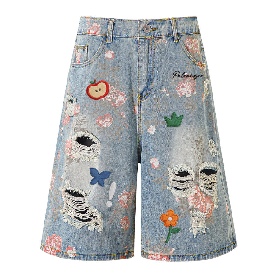 PAL ONGACO Denim Shorts Unisex Blue Moderate Straight Fit Pants