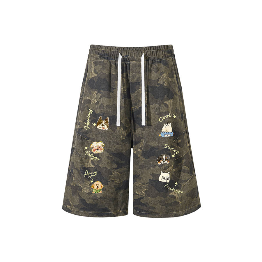 PAL ONGACO Denim Shorts Unisex Camouflage Thin Straight Fit Pants
